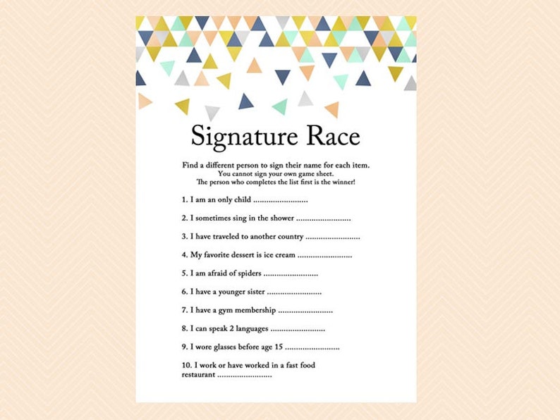 Signature Race Game Unique Baby Shower Game Grab Signature Etsy Signature Race Game Unique Baby Shower Game Grab Signature Etsy