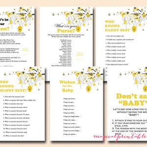 Bee Theme Baby Shower Games Printable, Bumble Bee Baby Shower Games ...