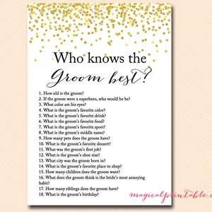 Wer kennt den Bräutigam am besten, wie gut kennen Sie den Bräutigam Spiel, Gold Confetti Bridal Shower, Bachelorette Spiel, Wedding Shower Spiel BS46