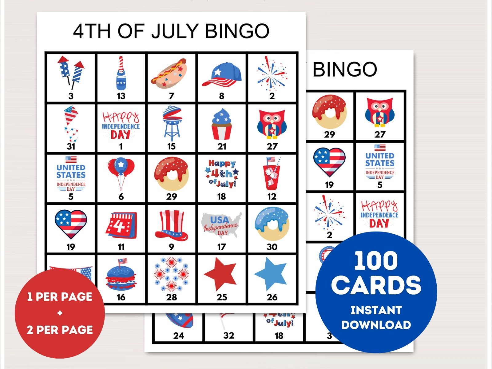 4th of July Bingo Cards, July 4th Bingo Cards, Instant Download ...