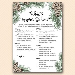 Pinecone Baby Shower Games, whats in your phone game, whats in your phone baby Shower, whats in your phone Baby Shower Games WS73 WSB73