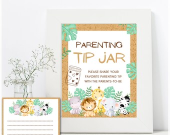 Safari Parenting Tip Jar Sign and Card, Advice for Parent, parenting advice card, advice for new parents, Safari baby shower, TLC719
