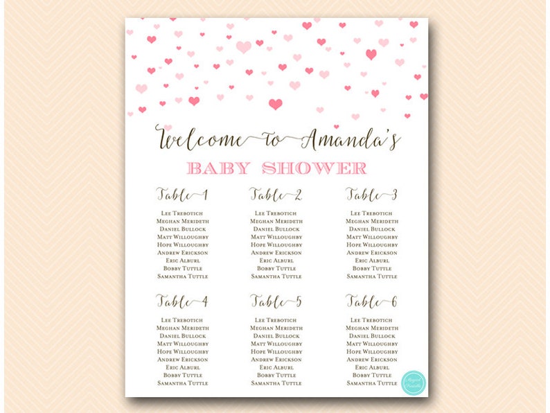 Hearts Baby Shower Table Seating Chart Printable Seating Etsy