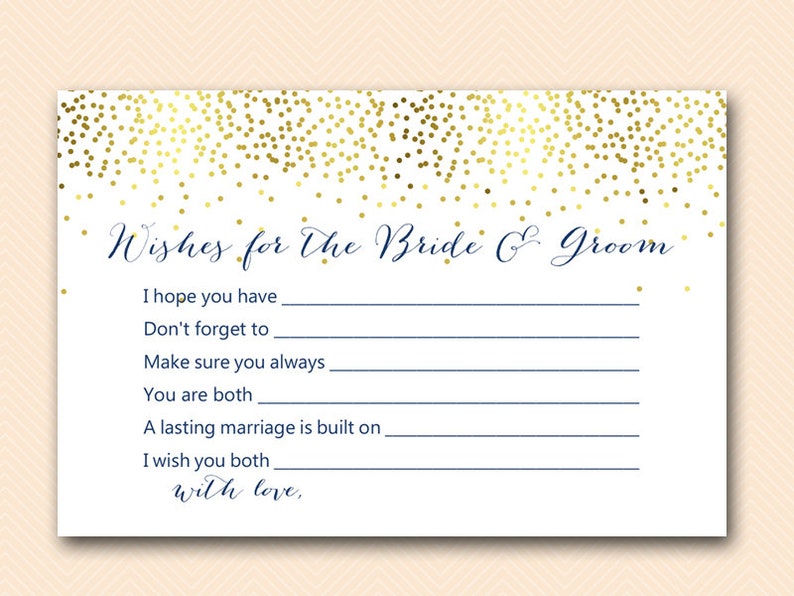 Navy Gold Bridal Shower Wishes for the Bride and Groom Bridal Etsy