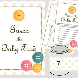 Baby Food Game, Baby Food Jar Labels, Baby food Sign, Cute as a Button Baby Shower Games Printables, Gender Neutral Baby Shower TLC22 image 1