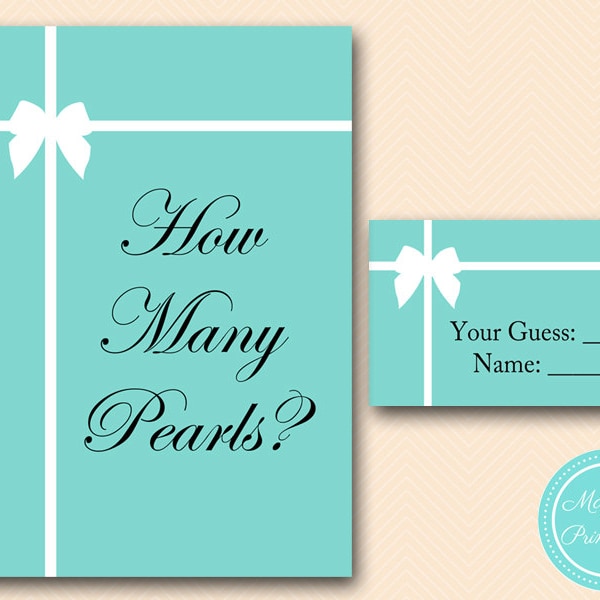 how many pearls game, guess how many in jar, Aqua Bridal Shower Game Printables, Bachelorette, Wedding Shower Games BS72, BS54