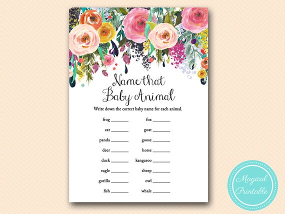 name that baby animal, baby animal game, Floral outdoor garden Baby Shower Games, Baby Shower Activities TLC140 Il_570xn