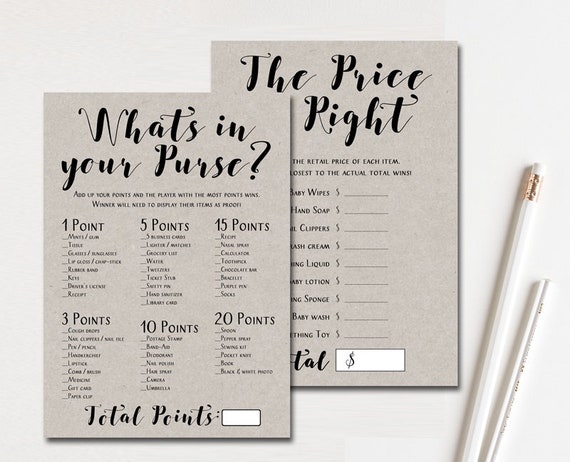 Combined Baby and Bridal Shower Games, Whats in your Purse, Purse Raid, Price is Right, Grey Bridal Shower, Grey Baby Shower TLC596G BS596G Il_570xn