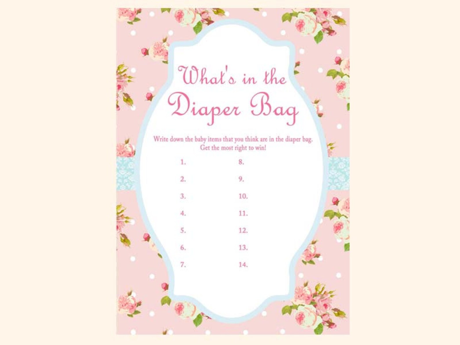 What's in the Diaper Bag Game What's in the Bag Etsy