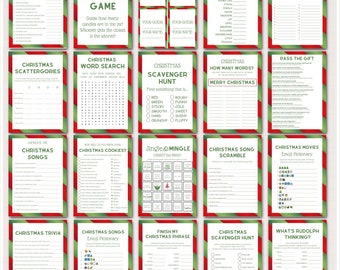 Pacote de jogos para festa de Natal, pacote de jogos para festa de Natal, jogo para família de Natal, imprimível de Natal, download TLC659e