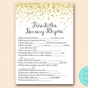 Gold Sprinkle Baby Shower Games, Nursery Rhyme Baby Shower, Nursery rhyme game, Nursery rhyme quiz,  Nursery Rhyme Baby Shower Games, TLC148