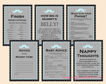 Baby blue mustache baby shower Games Printables, little gentleman baby shower game pack, Little man Baby Shower TLC65 ASE