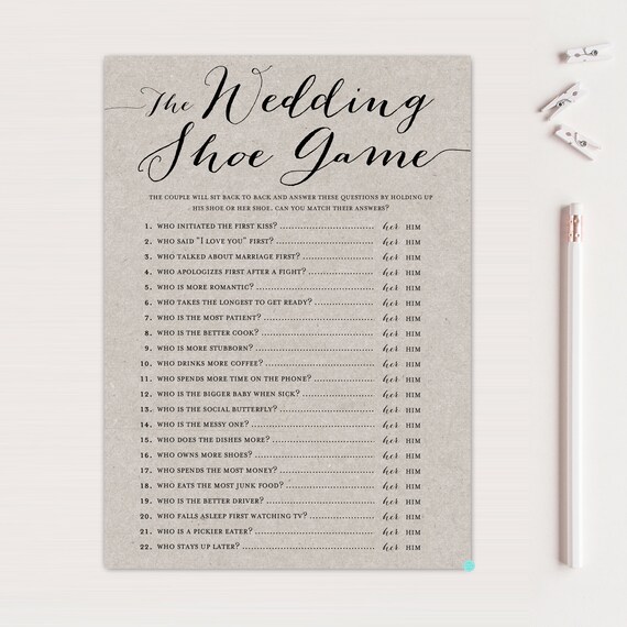 Wedding Shoe Printable Bridal Shower Wedding Game. Fun Couple - Etsy Wedding Shoe Printable Bridal Shower Wedding Game. Fun Couple - Etsy