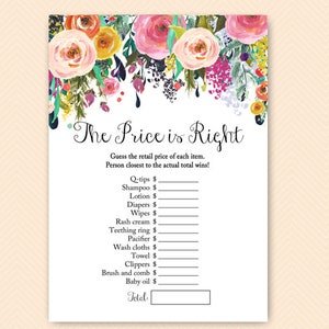 Floral Garden Baby Shower, Price is right Baby Shower Game, Price is right baby shower, Baby Shower Games, Baby Shower Activities TLC140