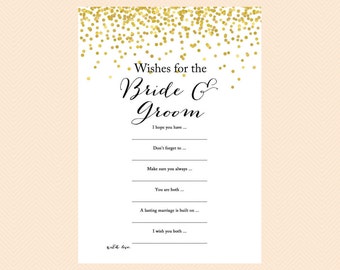 Wishes for the Bride and Groom Card, Sign, Wishes cards, Advice for bridal, Gold Confetti Bridal Shower, Bachelorette, Wedding Shower BS46