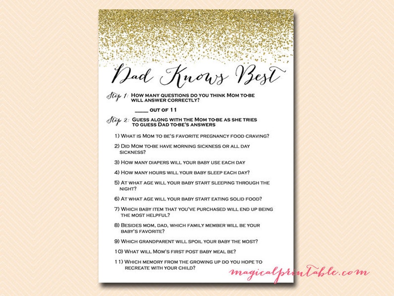 Dad Knows Best Gold Glitter Baby Shower Games Printable Baby Etsy Dad Knows Best Gold Glitter Baby Shower Games Printable Baby Etsy