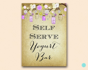 Purple Mason Jar Self serve yogurt bar sign, instant download, Yogurt Bar sign, wedding sign, purple Bridal Shower Sign, Shower Sign BS49