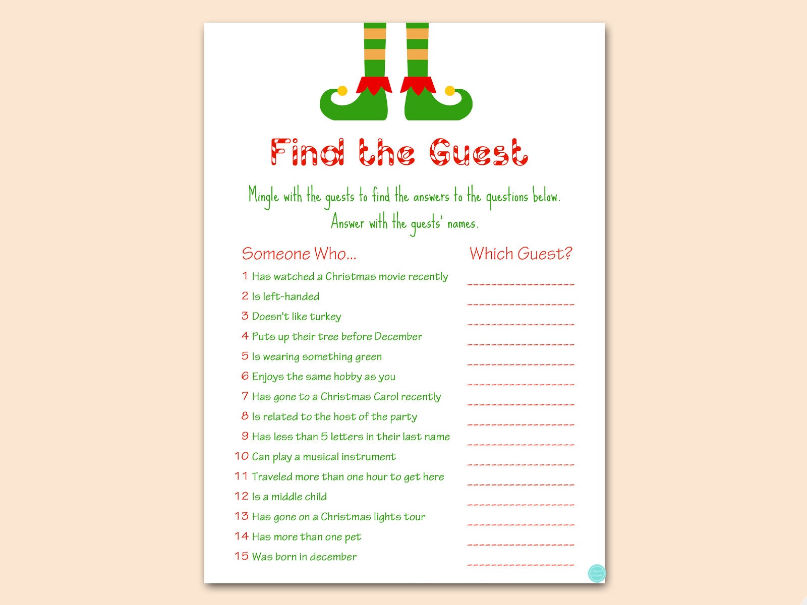 Xmas Find The Guest Christmas Ice Breaker Game Christmas Etsy UK Xmas Find The Guest Christmas Ice Breaker Game Christmas Etsy UK