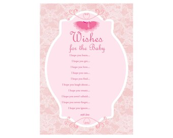 Wishes for baby girl, wishes for baby cards, wishes for baby printable, Tutu, Ballerina Baby Shower Printables, ballet Baby Shower TLC36