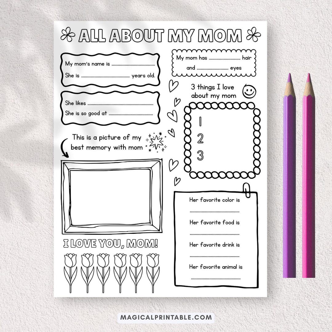 Mother's Day Activity Printable, All About Mom Printable Coloring Page ...