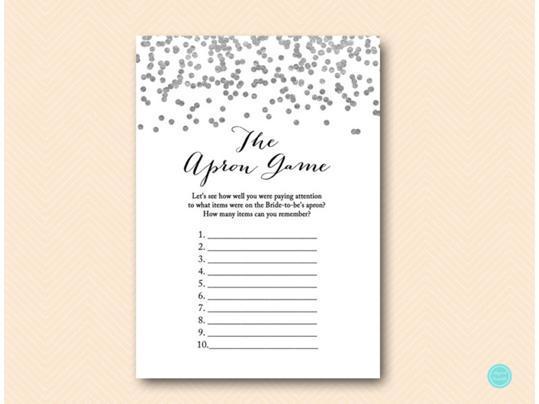 Silver Bridal Shower Games, the Apron Game, Memory Game, Bridal Shower ...