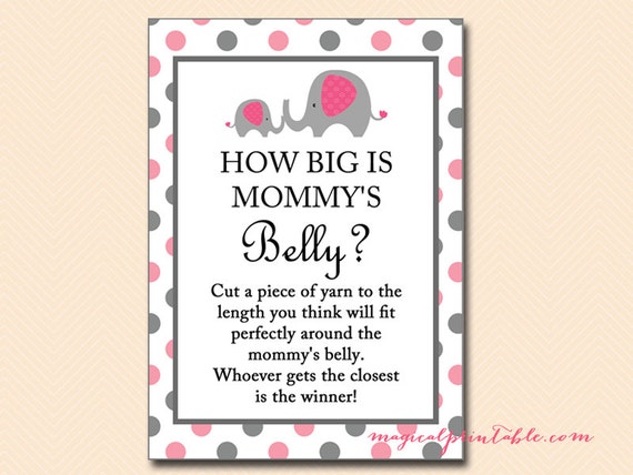 how big is mommy's belly, guess how big, Pink Elephant Baby Shower Game Pack, Instant Download, Printable Baby Shower Games TLC88 Il_570xn