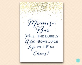 Navy Gold Mimosa Bar Zeichen, Mimosa Bar druckbare, sprudelnde Bar Zeichen, Mimosa Zeichen, Mimosa Bar, Brautparty Dekoration Zeichen BS472N
