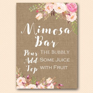 boho burlap Mimosa Bar Sign, Mimosa Bar Printable, Bubbly Bar Sign, Mimosa Sign, Mimosa Bar, Bridal Shower Decoration Signs BS546 TLc546