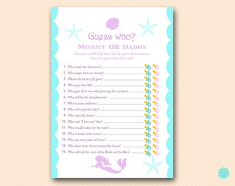 Mermaid Mommy or Daddy Game, Guess who baby shower game, Printable Baby Shower Games, Who knows Mommy and Daddy Best TLC125