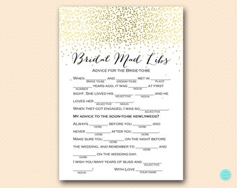 Gold Bridal Shower Games, Bridal Shower Mad Libs, Bridal Shower Libs, Advice for Bride, Bridal Shower Game, Shower Activities, BS472B dd