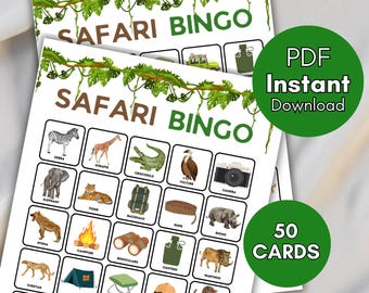 Safari Bingo Cards, Printable Safari bingo, Download Safari bingo, Jungle Party Game, Fun Safari games, Safari birthday game, bs701