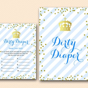 Schmutzige Windel, Name that Poo, Schokoriegelspiel, errate das süße Durcheinander, Royal Prince Baby Shower Spiel druckbar, Prinz Boy Baby TLC467