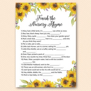 Sunflower Baby Shower Games, Nursery Rhyme Baby Shower, Nursery rhyme game, Nursery rhyme quiz,  Nursery Rhyme Baby Shower Games, TLC537