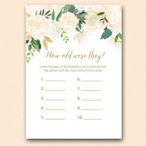 Bluff and Gold How old were they, Guess the age of the Parents to be game, Coed Baby Shower Game Printable,  couple Baby Shower game TLC530