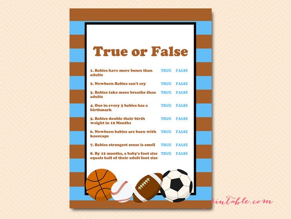 True Or False Baby Shower Games Baby Trivia All Stars Baby Etsy