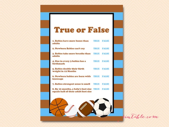 True Or False Baby Shower Games Baby Trivia All Stars Baby Etsy