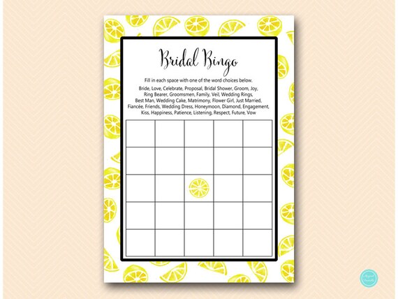 Guests to Pre-fill bridal bingo cards, bridal bingo printable, Yellow, Lemon Bridal Shower Game Printable, Summer Bridal Shower Game BS455 Il_570xn