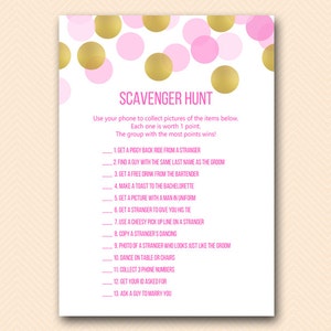Hot Pink bachelorette Games, bachelorette scavenger hunt, Bridal Shower Scavenger, Bridal Shower Game, Pink bachelorette Game Download BS509