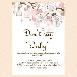 Don&#39;t Say BABY Zeichen, Windel Pin Spiel, Schnuller Halskette Spiel, Vogelkäfig Baby Shower Spiele druckbare, Blumen, rosa Baby Shower Spiele TLC18