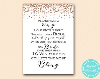 Rose gold bridal shower game, Dont say bride, take a ring game, Rose Gold Confetti Bridal Shower, Bachelorette, Wedding Shower BS155