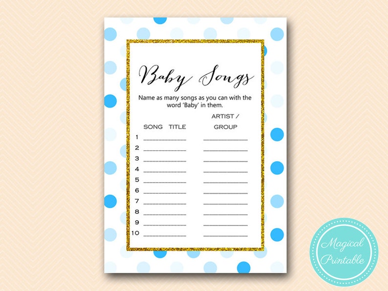 Baby Name Songs Name That Song Baby Shower Game Boy Baby Etsy