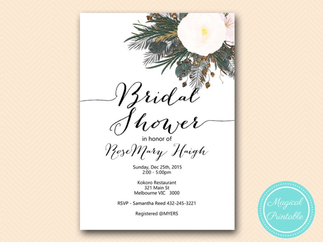 White Flower Bridal Shower Bridal Shower Invitation White Etsy