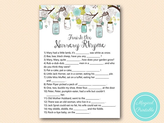 Mason Jar Baby Shower Games, Nursery Rhyme Baby Shower, Nursery rhyme game, Nursery rhyme quiz, Nursery Rhyme Baby Shower Games, TLC146 Il_570xn
