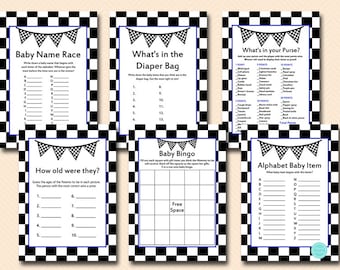Word Search, Racing Baby Shower Game, Checkered Racing, Car Racing Baby Shower Templates TLC113
