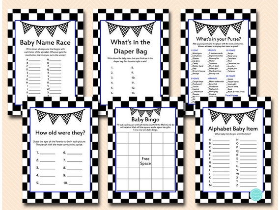 Blue Racing Baby Shower Games, Car Baby Shower Games, Baby Shower Activities, Boy Racing baby shower games. dirty diaper racing TLC113 Il_570xn