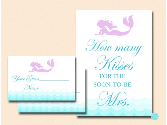 How many kisses for soon Mrs. Mermaid bridal shower game. Mermaid wedding shower. Guess how many kisses sign, guessing game BS28 TLC09 Il_570xn