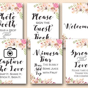 Boho Bridal Shower Signs, Boho Wedding, Snap it shake it stick it sign, spread the love, capture the love, boho mimosa bar BS546 TLC546