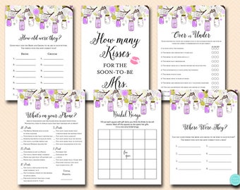 Purple Mason Jars bridal shower game package, how old were they, where were they, purple, purple Wedding Shower Games BS475 bs49