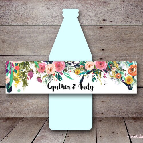 Floral Bridal Shower Bottle Labels Wedding Water Bottle Etsy