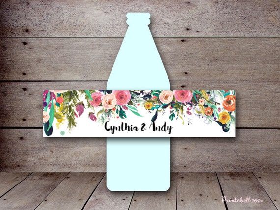 Floral Bridal Shower Bottle Labels Wedding Water Bottle | Etsy
